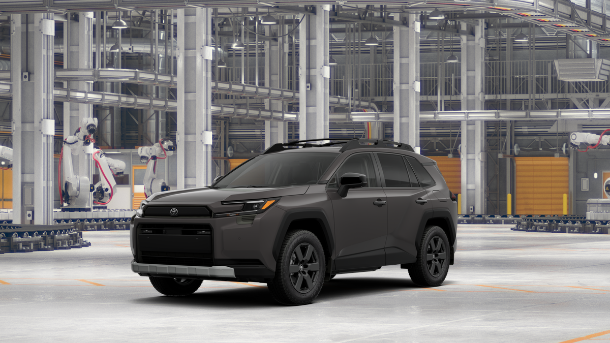 2026 Toyota RAV4 Woodland in Urban Rock — front three-quarter view